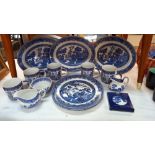 A quantity of blue and white Churchill plates, mugs etc