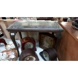 An oak coffee table with carved top under glass COLLECT ONLY