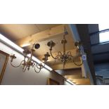 A pair of brass 5 arm ceiling lights/chandeliers COLLECT ONLY