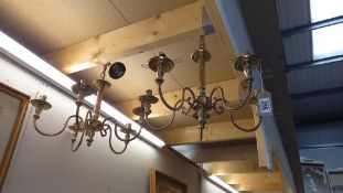 A pair of brass 5 arm ceiling lights/chandeliers COLLECT ONLY