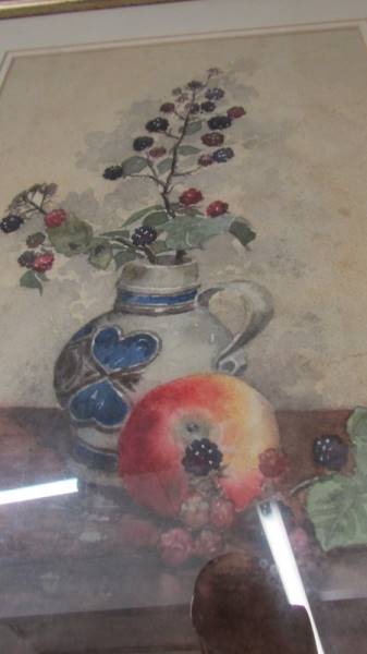 A good framed and glazed watercolour still life study, signature hidden. COLLECT ONLY. - Image 2 of 2