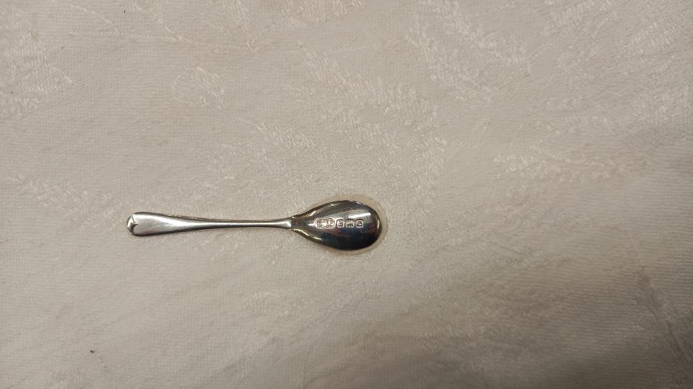 Two silver salt/mustard spoons and a silver bookmark, 9.6 grams. - Image 3 of 4