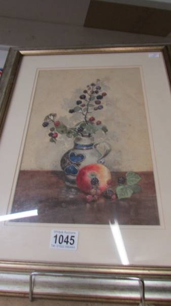 A good framed and glazed watercolour still life study, signature hidden. COLLECT ONLY.