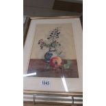 A good framed and glazed watercolour still life study, signature hidden. COLLECT ONLY.