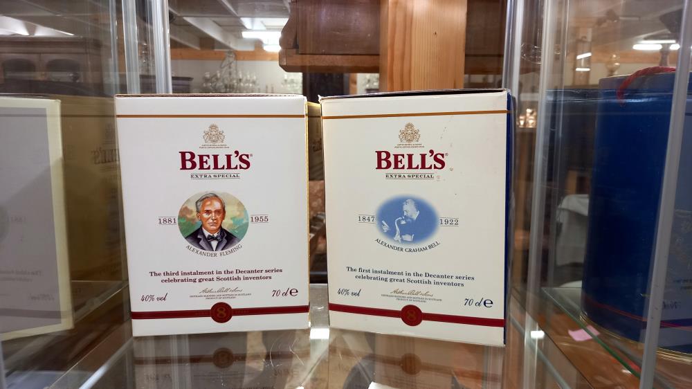 Three boxed Wade Bells whisky decanters - James Watt, Alexander Fleming and Alexander Graham Bell. - Image 2 of 2