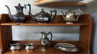 A Garrard & Co., four piece silver plate tea set and three other items of silver plate.