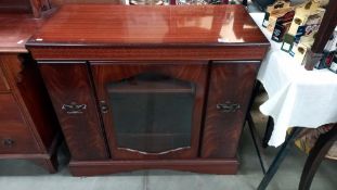 A dark wood stained TV video music cabinet, 91cm x 43cm x 82cm, COLLECT ONLY