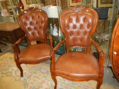 A pair of deep buttoned Grandfather chairs, COLLECT ONLY.