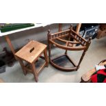 An Edwardian oak corner umbrella/walking stick stand and an oak library stool COLLECT ONLY