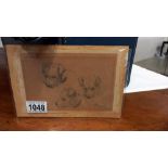 A small unframed early pencil drawing featuring terrier dog profiles signed H Hime?