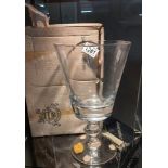A boxed Val Saint Lambert glass tall goblet.