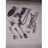 A guide's whistle on chain, a quantity of watch chains, watch keys etc.,