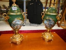 A pair of porcelain vases with gilded bases and fittings, COLLECT ONLY.