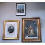 3 framed & glazed pictures, Queen in 1837 & 2 others COLLECT ONLY