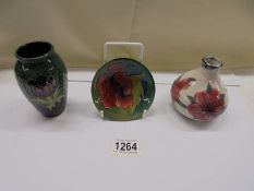A Moorcroft 1998 Cobridge vase, Corncockle by Emma Bosson, a Moorcroft vase & a Moorcroft pin dish.