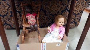 A metamorphic Doll's high chair A/f an early black baby Doll & 1 other etc. COLLECT ONLY