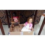 A metamorphic Doll's high chair A/f an early black baby Doll & 1 other etc. COLLECT ONLY