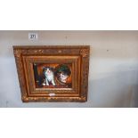 An oil on board of cat in gilt wood frame, image 11.5cm x 16cm, frame 30cm x 26cm