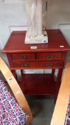 A mahogany side table with 3 drawers and string inlay top 45cm x 35cm x height 75cm COLLECT ONLY