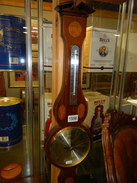 A mid 20th century inlaid barometer, COLLECT ONLY.