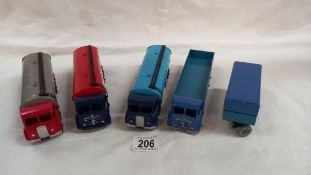 4 repainted Dinky Foden's and trailer including Regent tanker