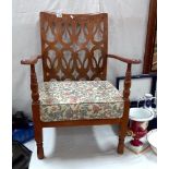 A 1930's armchair with arts & crafts style back COLLECT ONLY