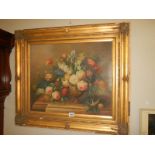 A gilt framed oil on canvas floral arrangement, COLLECT ONLY.