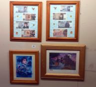 4 framed & glazed Harry Potter memorabilia including fantasy bank notes etc.