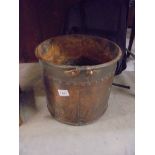 A Georgian/Victorian copper log bin with riveted joints, 35 cm diameter, 30 cm high. COLLECT ONLY.