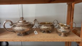 An Edinburgh silver three piece tea set, maker William Marshall, 1794. Approximately 52 3/4 ounces.