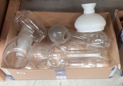 A varied selection of glass oil lamp chimneys & shades COLLECT ONLY