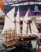 A detailed wooden model of a sailing ship titled 'Atlantic' on stand, Length 82cm, height 68cm & 1