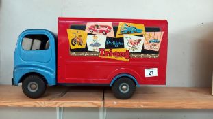 A large 1950/60's Tri-ang pressed steel van with toy adverts on sides