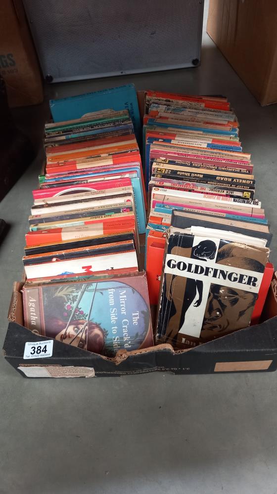 A quantity of vintage paperback books including Agatha Christie, James Bond, Goldfinger & Dr No etc.