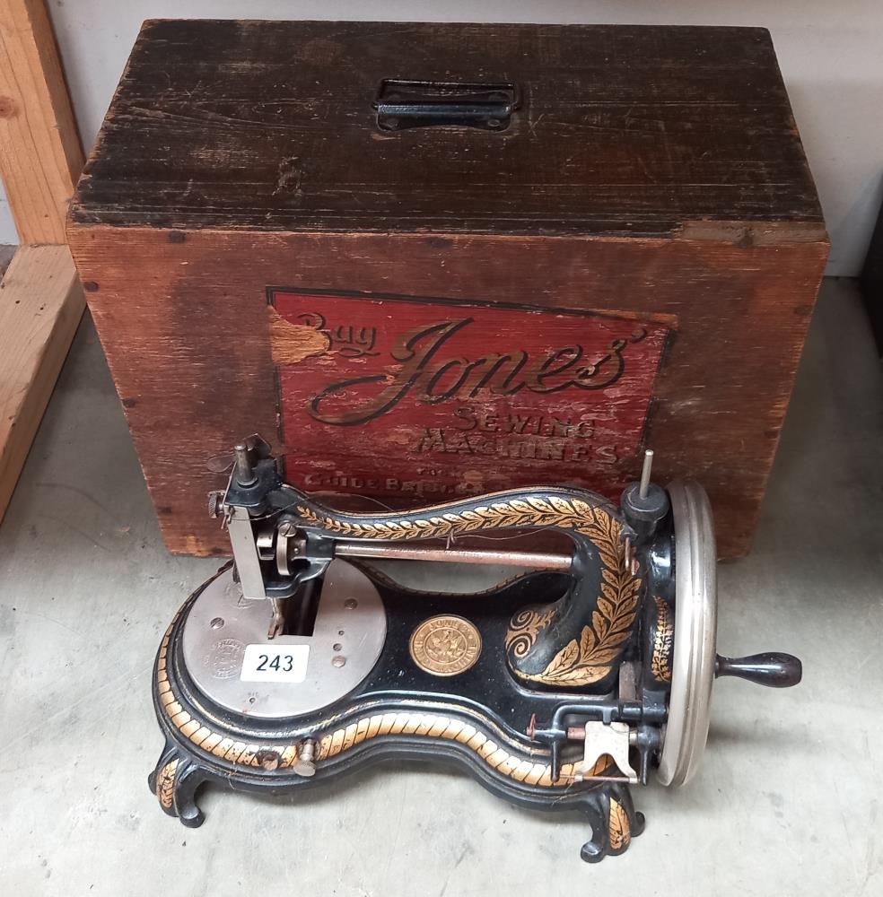 A Jones sewing machine in original sign written 'Buy Jones' box COLLECT ONLY