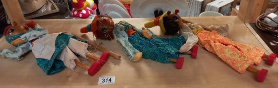3 vintage wooden string puppets, possibly Pelham