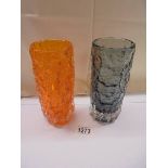 A Whitefriars tangerine 7.5" 9690 bark vase and a pewter 7.5" 9690 bark vase