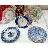 A Victorian Spode 'Death of the Bear' plate A/F, Copeland plates & Staffordshire flat back etc.