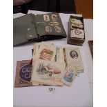 A mixed lot of tea/cigarette cards and vintage greeting cards etc.,