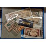 A box file of assorted bank notes including China, Japan, USA, UK etc.,