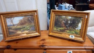 2 gilt framed oils on board 'Primrose gatherers' & 'A Summers day'