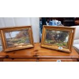 2 gilt framed oils on board 'Primrose gatherers' & 'A Summers day'