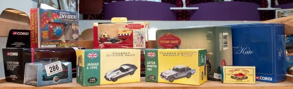 A quantity of boxed diecast including Corgi James Bond Aston Martin, vintage glory original omnibus,