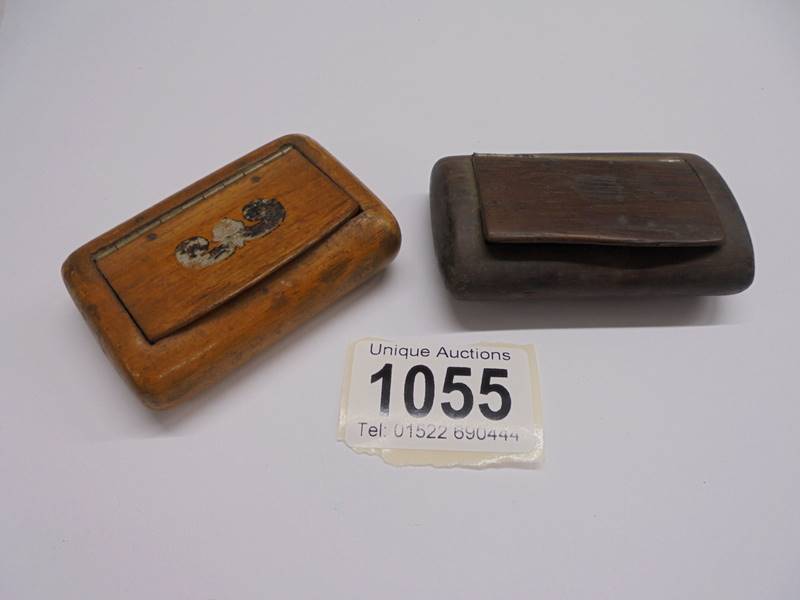 Two 19th century wooden snuff boxes.