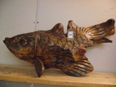 A large wooden Koi Carp, length at longest 67cm, height at highest point 30cm - COLLECT ONLY