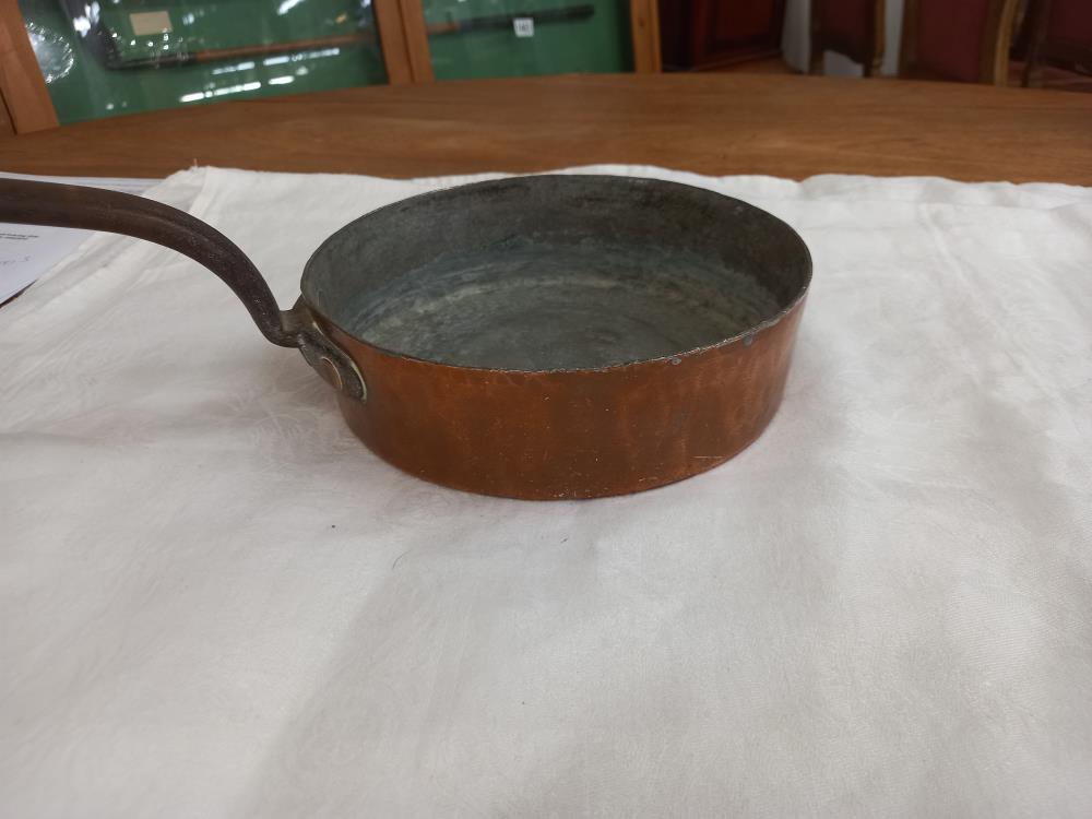 Three Victorian copper pans. - Image 6 of 11