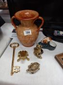 A selection of brass including Paragon china etc.