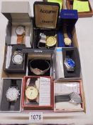 Nine gent's watches including Accurist and a pocket watch.
