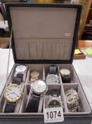 A case containing eight gents watches including Sekonda, Precision etc.,