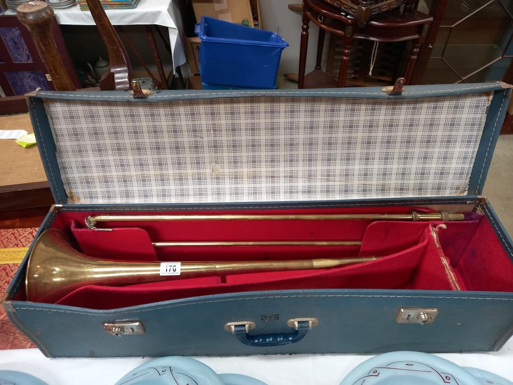 A cased trombone by Dearman D.A. London a/f, needs attention COLLECT ONLY